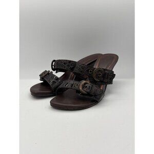 Diego Di Lucca Womens Brown Croc-Embossed Leather Slide Sandals 6.5 Made In Braz